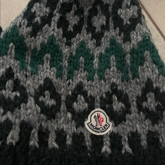 Moncler dark green and gray moncler wool scarf - Picture 4 of 6